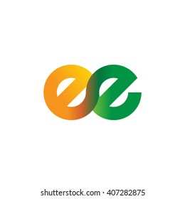 initial letter ee linked circle lowercase logo orange green