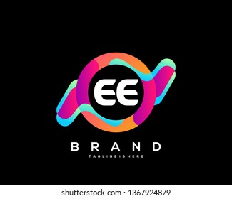 Initial letter EE logo with colorful circle background, letter combination logo design for creative industry, web, business and company. - Vector