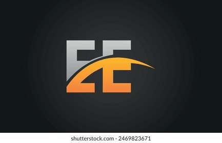 Initial Letter EE Logo Design With Swoosh. Creative And Modern EE Logo Design on Black Background.