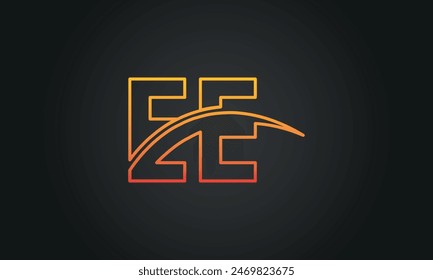 Initial Letter EE Logo Design With Swoosh. Creative And Modern EE Logo Design on Black Background.