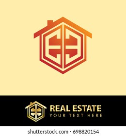 Initial Letter EE Logo, Hexagonal Shape for Real Estate Company with Orange Color