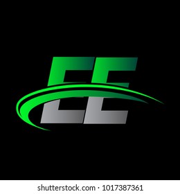 initial letter EE logotype company name colored green and black swoosh design. vector logo for business and company identity.