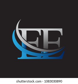 initial letter EE logotype company name colored blue and grey swoosh design. vector logo for business and company identity.