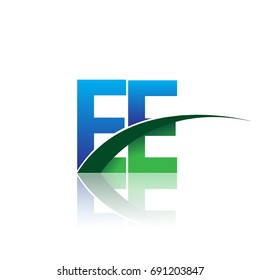 initial letter EE logotype company name colored blue and green swoosh design. vector logo for business and company identity.
