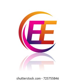 initial letter EE logotype company name orange and magenta color on circle and swoosh design. vector logo for business and company identity.