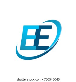 initial letter EE logotype company name colored blue swoosh design concept. vector logo for business and company identity.