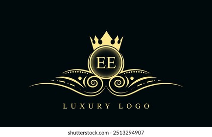 Initial letter EE luxury logo design. EE Luxurious Royal golden Logo design