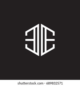 Initial letter EE, minimalist line art monogram hexagon shape logo, white color on black background