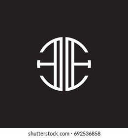 Initial letter EE, minimalist line art monogram circle shape logo, white color on black background