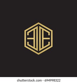 Initial letter EE mirror, minimalist line art hexagon logo, gold color on black background