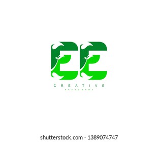 Initial Letter EE Modern Green Leaves Stylish Creative Logo