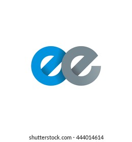 initial letter ee modern linked circle round lowercase logo blue gray