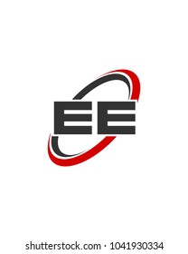 initial letter EE swoosh ring company logo red gray