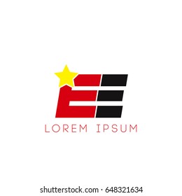 Initial letter ee yellow star logo red black