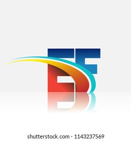 initial letter EF logotype company name colored red and blue and swoosh design. vector logo for business and company identity.
