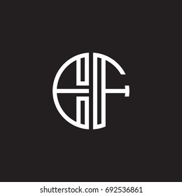 Initial letter EF, minimalist line art monogram circle shape logo, white color on black background