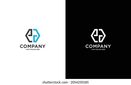 Initial letter EG, minimalistic line art monogram hexagon logo, gray blue color