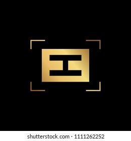 Initial letter EH HE minimalist art monogram shape logo, gold color on black background