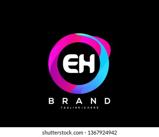 Initial letter EH logo with colorful circle background, letter combination logo design for creative industry, web, business and company. - Vector