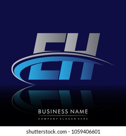 initial letter EH logotype company name colored blue and grey swoosh design. vector logo for business and company identity.