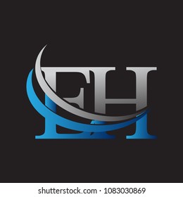 initial letter EH logotype company name colored blue and grey swoosh design. vector logo for business and company identity.