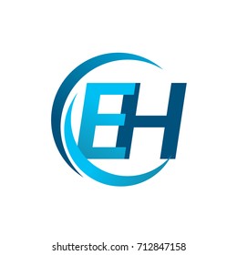 initial letter EH logotype company name blue circle and swoosh design. vector logo for business and company identity.