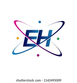 initial letter EH logotype science icon colored blue, red, green and yellow swoosh design. vector logo for business and company identity.