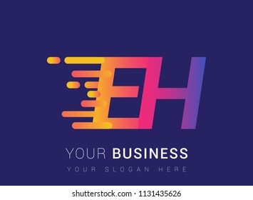 Initial Letter EH speed Logo Design template, logotype company name colored yellow, magenta and blue.for business and company identity.