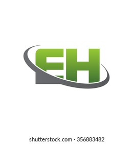 initial letter EH swoosh ring company logo green gray