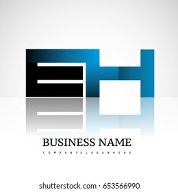 Initial letter EH uppercase modern and simple logo linked blue and black colored, isolated in white background. Vector design for company identity.