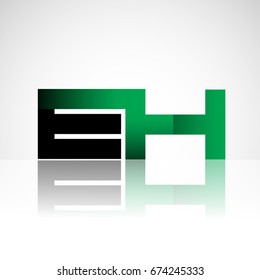 Initial letter EH uppercase modern and simple logo linked green and black colored, isolated in white background. Vector design for company identity.