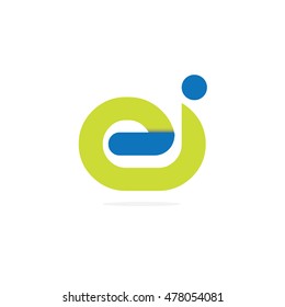 Initial Letter EI EJ Linked Lowercase Logo Yellow Blue