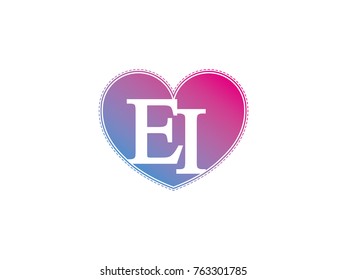 the initial letter EI in the heart symbol as a logo, sign and decoration