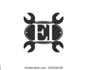 Initial letter EI logo automotive club with crossed wrench black