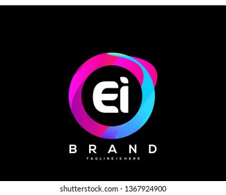 Initial letter EI logo with colorful circle background, letter combination logo design for creative industry, web, business and company. - Vector