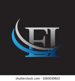 initial letter EI logotype company name colored blue and grey swoosh design. vector logo for business and company identity.