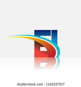 initial letter EI logotype company name colored red and blue and swoosh design. vector logo for business and company identity.
