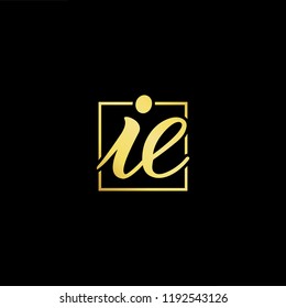 Initial letter IE EI minimalist art monogram shape logo, gold color on black background