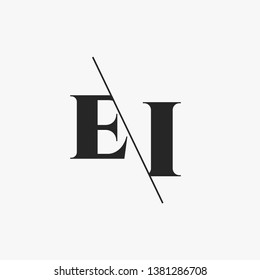 Initial Letter EI Monogram Sliced. Modern logo template isolated on gray background