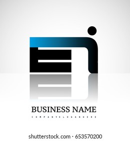 Initial letter EI uppercase modern and simple logo linked blue and black colored, isolated in white background. Vector design for company identity.