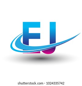 initial letter EJ logotype company name colored blue and magenta swoosh design. vector logo for business and company identity.