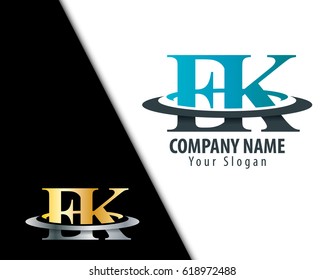 Initial Letter EK FK With Overlapping Swoosh Circle Logo