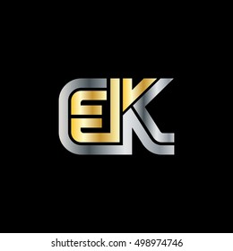 Initial Letter EK Linked Design Logo Silver Gold