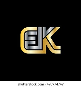 Initial Letter EK Linked Design Logo Gold Silver