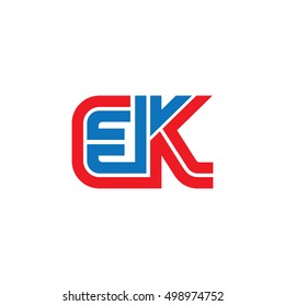 Initial Letter EK Linked Design Logo Red Blue