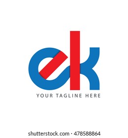 Initial Letter EK Linked Lowercase Logo Blue Red