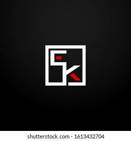 Initial letter EK linked square logo white and red color. Corporate identity design template element. Industry, finance, bank logotype. Square group, technology interaction, network integrate concept.