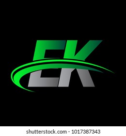 initial letter EK logotype company name colored green and black swoosh design. vector logo for business and company identity.