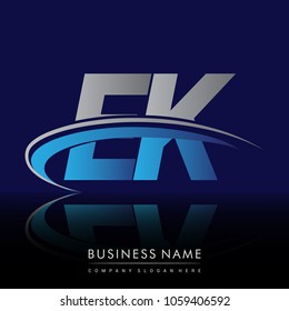 initial letter EK logotype company name colored blue and grey swoosh design. vector logo for business and company identity.