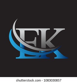 initial letter EK logotype company name colored blue and grey swoosh design. vector logo for business and company identity.